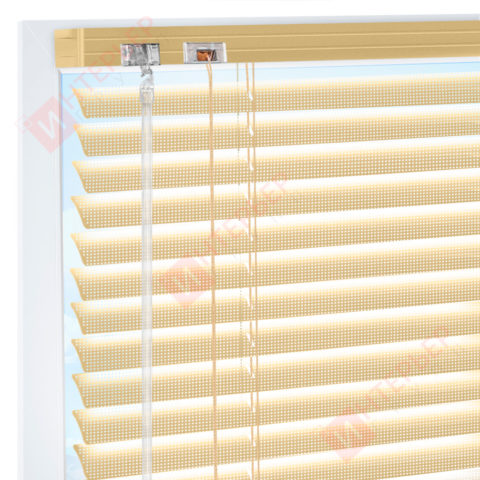 Горизонтальные перфорированные алюминиевые жалюзи на пластиковые окна - цвет перламутрово-золотой